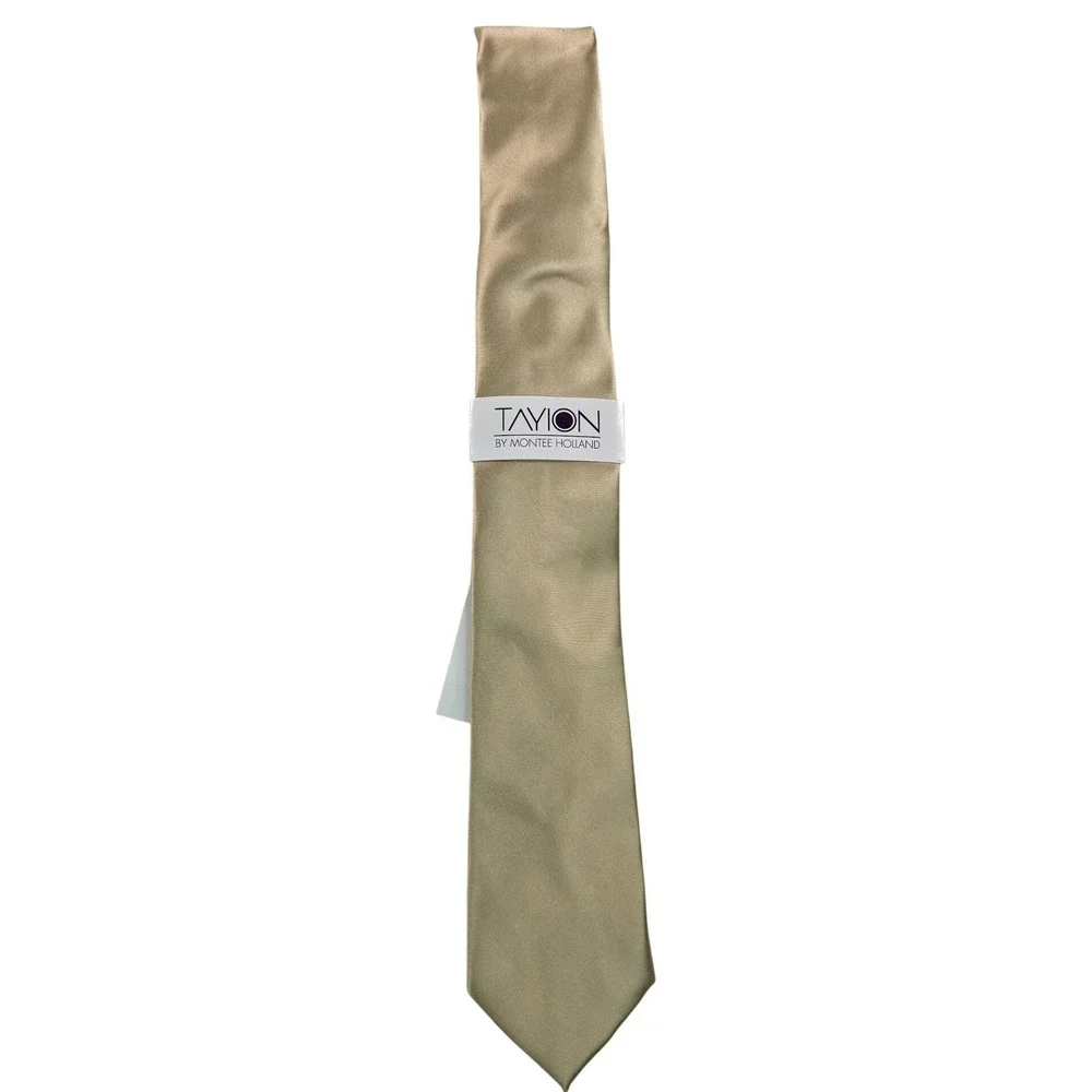Tayion Men Tie One Size Yellow Satin Finish Solid Classic Necktie Luxury NWT